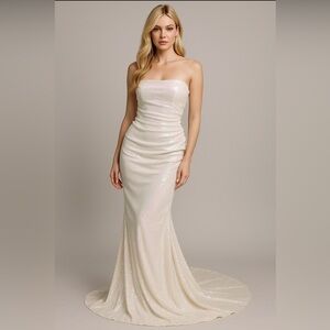 Nicole Miller Shimmering Iridescent Sequin Strapless Bridal Formal Gown Sz 2